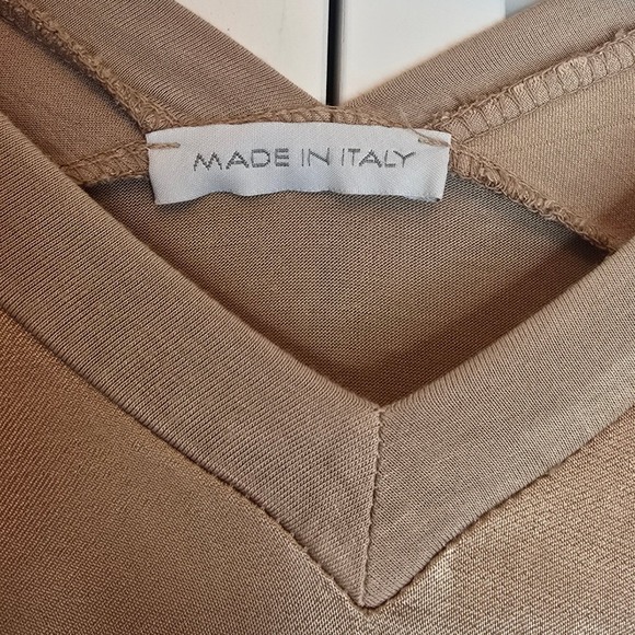 Made in Italy Shimmery Taupe V-Neck High Low Tunic Top Women Medium Minimalist - Picture 5 of 11